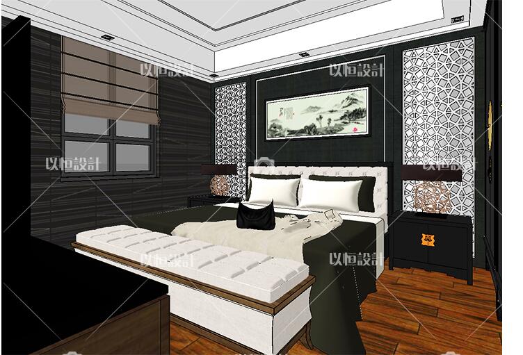 YH02099 SU家居场景草图大师室内3d模型sketchup组件新中式住宅-2