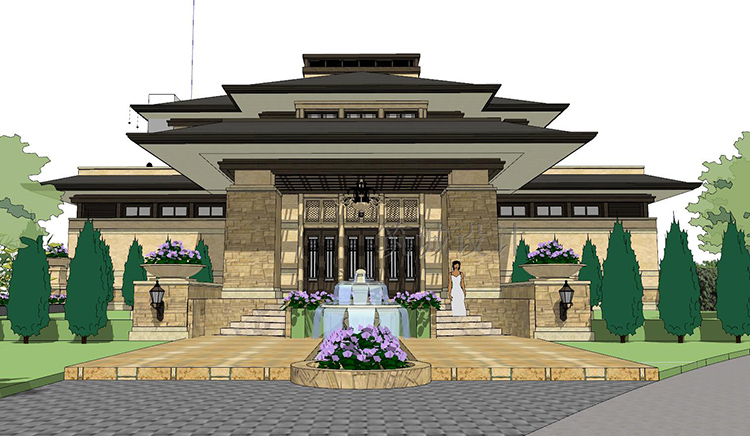 TU00177 sketchup草图大师 SU法式 别墅住宅景观会所 建筑模型...-2