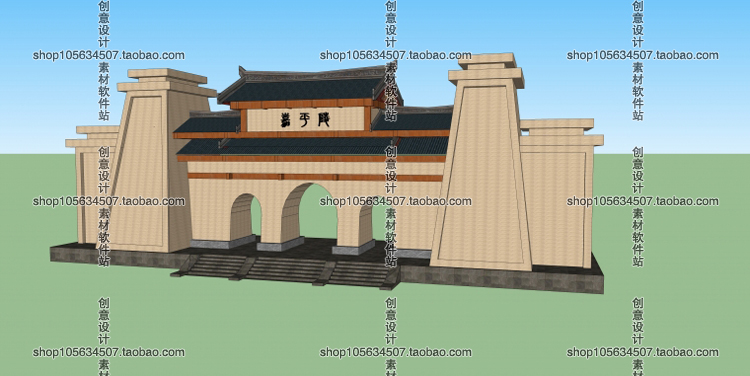 DB08120小区景区学校欧式中式厂区大门岗亭入口sketchup模型...-40