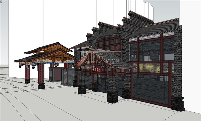 SU00240中式古建大门门头建筑方案设计资源su精细模型sketchup-2