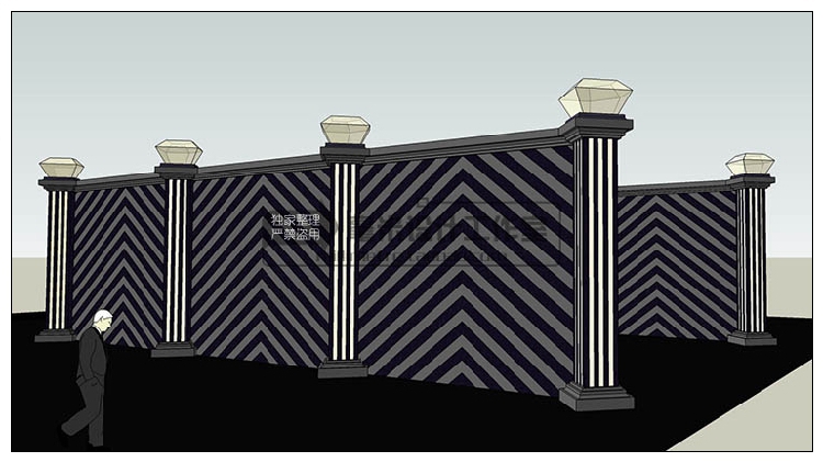 R240 围墙栏铁艺护栏SU模型栅栏篱笆栏杆sketchup建筑景观...-5