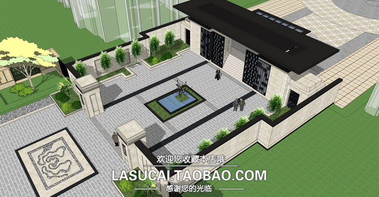 DB00956新中式门楼大门su景观模型展示区售楼处sketchup-3