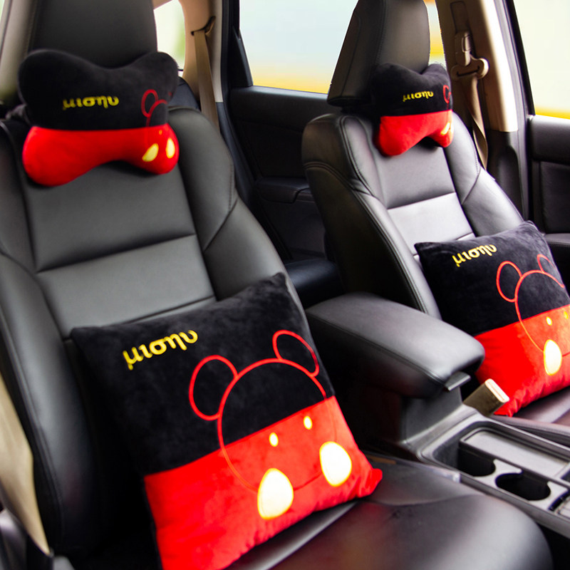 Car seat headrest neck pillow car pillow pillow a pair of removable and washable cute cartoon waist pillow for all seasons