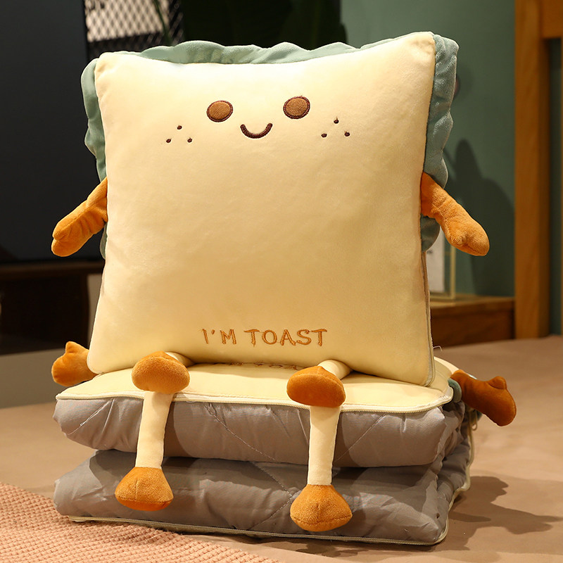 Cartoon toast pillow quilt dual-purpose two-in-one car creative four seasons universal summer office summer cool quilt