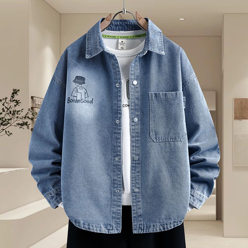 Middle and High School Students 15-Year-Old Boys 13-Year-Old Retro Trendy Denim Shirt Jacket 16-Year-Old Youth Spring Korean Style Jacket