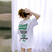 Cotton short-sleeved T-shirt womens 2022 spring and summer new white bottoming shirt letter printing loose inner top trend