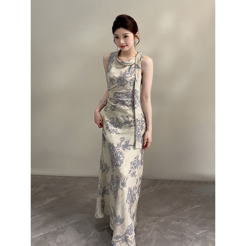 Song Song Summer New Style National Retro Waist-Slimming Elegant Ribbon Floral Mid-Length Dress Dt2155 Song Song Summer New Style National Retro Waist-Slimming Elegant Ribbon Floral Mid-Length Dress Dt2155