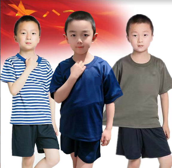 Physical fitness Children's fire-friendly dress Blue performance Training clothes Summer camp Military training Outdoor Expansion Women's Sleeve