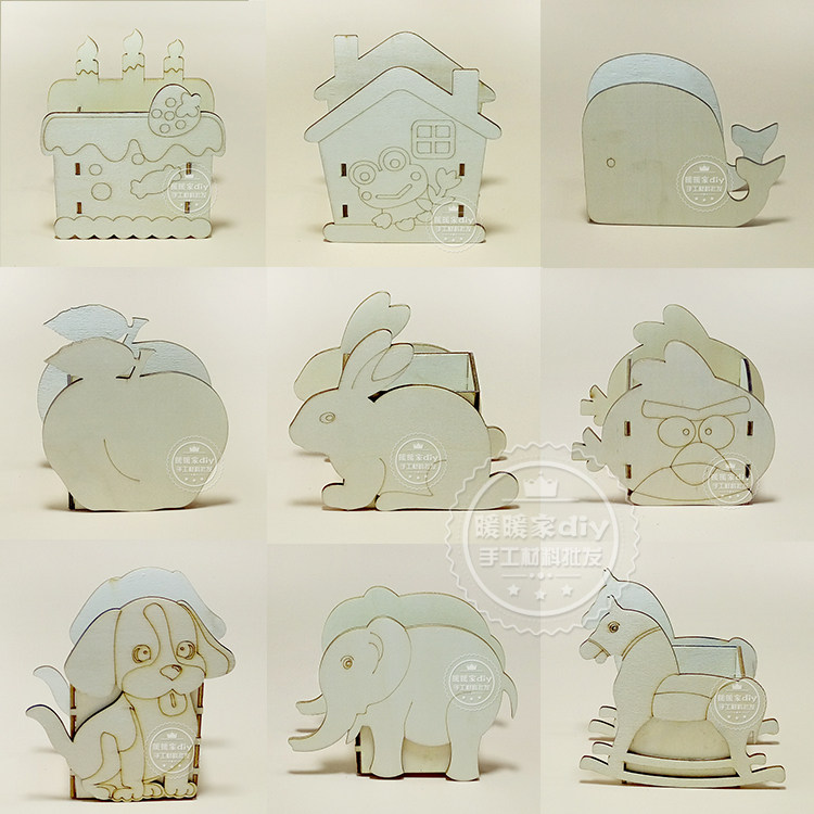 Children DIY handmade wooden pen holder pearl clay snow flower mud super light earth color mud wood white embryo pen holder molds