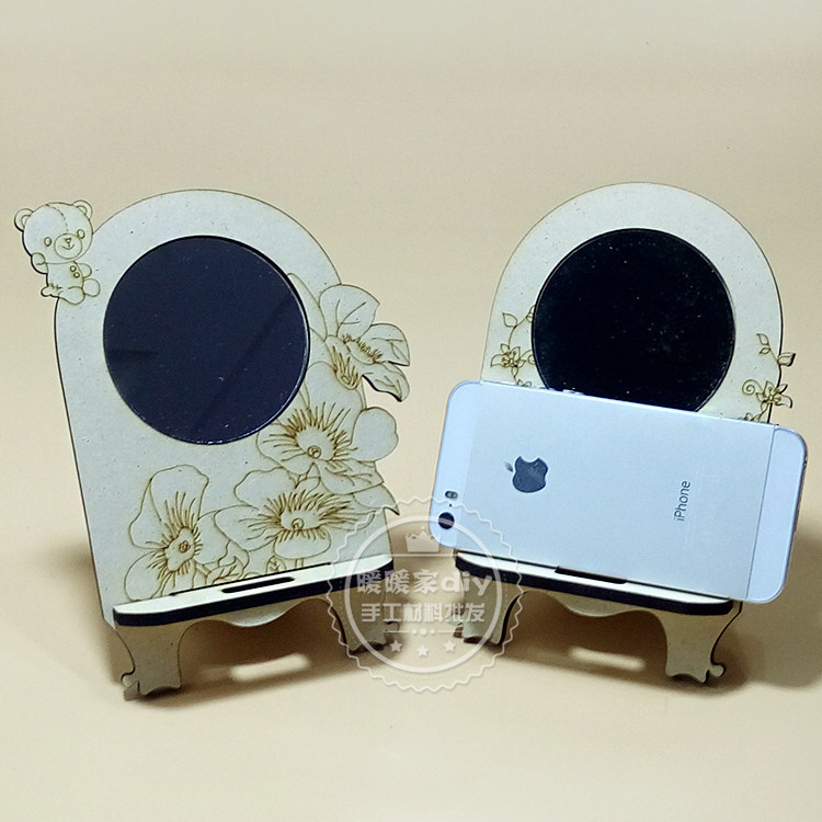 Handmade DIY Wooden Mobile Phone Steps Pearl Snow Flower Clay Color Wooden Mirror Mobile Phone Seat Frame