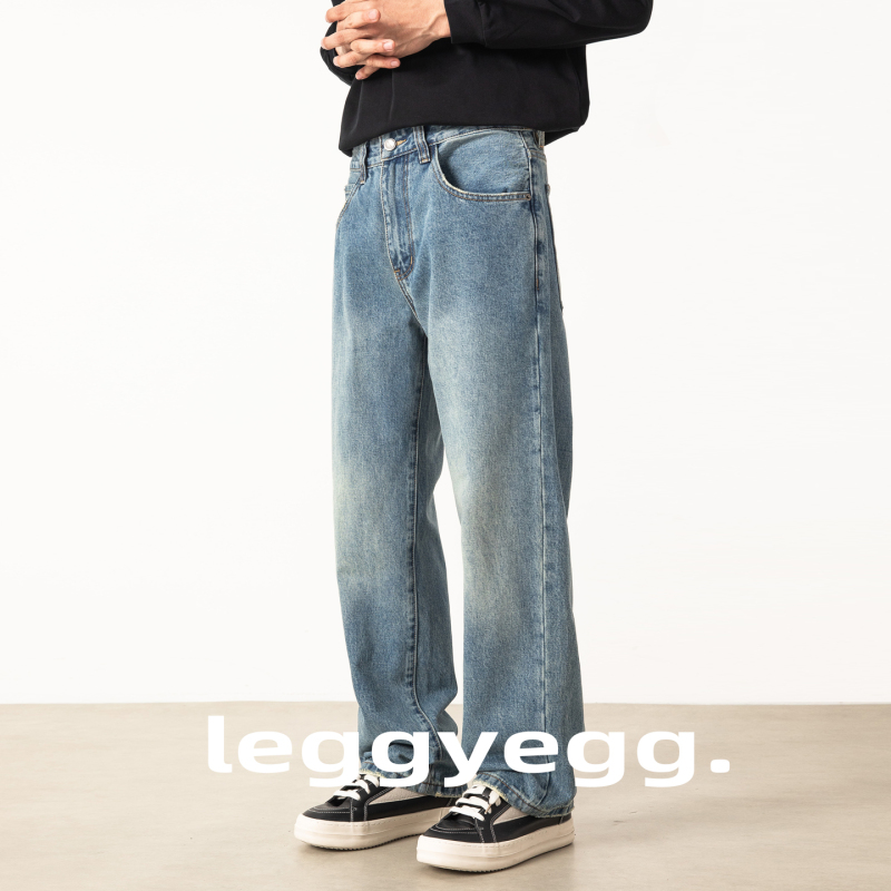 Leggyegg High-End Men's Straight-Leg Loose Trendy Casual Washed Pure Cotton Jeans 2026 New Spring/Summer