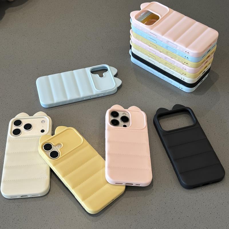 3D Girly Cat Ear down Jacket Style Phone Case for iPhone 17 Pro Max, Apple 17 Pro Silicone, 16 Pro Max Full Coverage, 15 Personalized, 14 Soft, 13 for Women, 15 Pro Max New, 17 Air