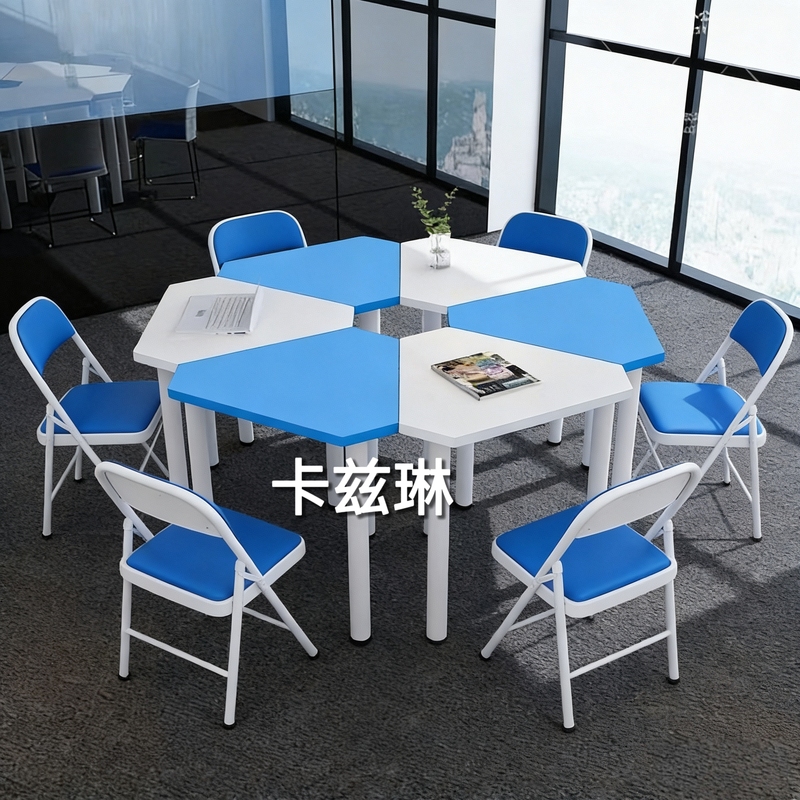 Colorful Hexagonal Group Activity Reading Room Art Table Painting Table and Chairs Smart Classroom Irregular-Shaped Combination Desks and Chairs