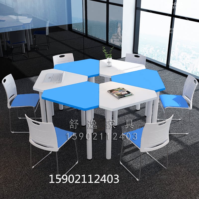 Hexagonal activity table library reading room table and chair art classroom maker color combination desk training institution