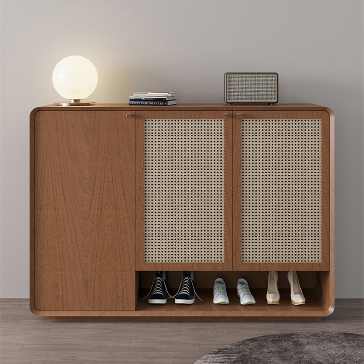 Shoe cabinet rattan simple modern walnut color living room home against the wall to store Nordic small apartment hall entrance cabinet