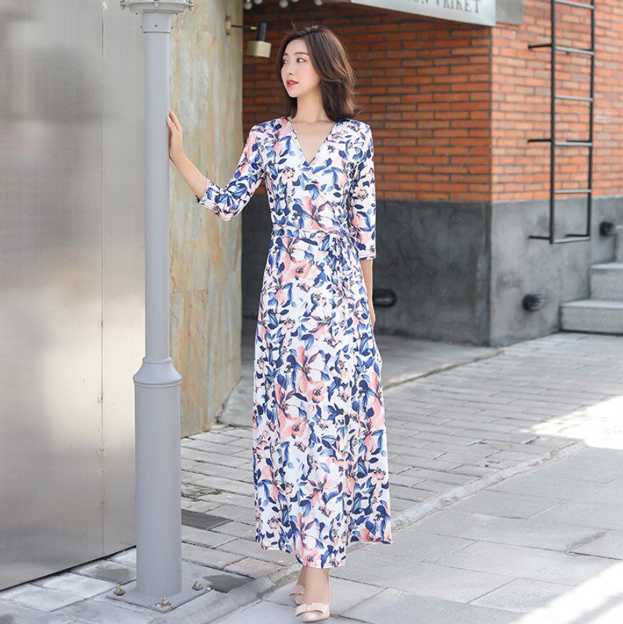 Wrap skirt floral seaside vacation piece dress long style thin show high temperament waist waist swimsuit blouse woman