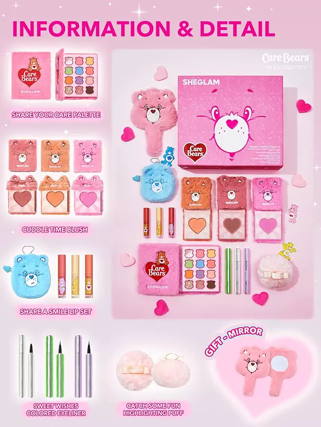 «Готовый запас» Палетка теней для век и глосс для губ Sheglam Care Bears Joint Eyeshadow Palette Lip Glaze Set Blush
