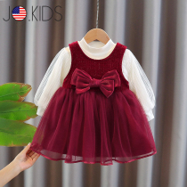Counter JO girls spring and autumn dress two-piece set 2024 new baby girl winter plus velvet princess dress trend