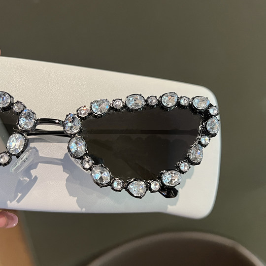 Cat-Eye Sunglasses European and American Style with Rhinestones, Metal, Unique Street Style Sunglasses for Women, High-End, Trendy, Uv Protection Glasses