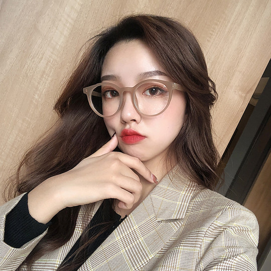 Korean ins retro small round frame black literary flat mirror female internet celebrity small face plain decorative frame male myopia