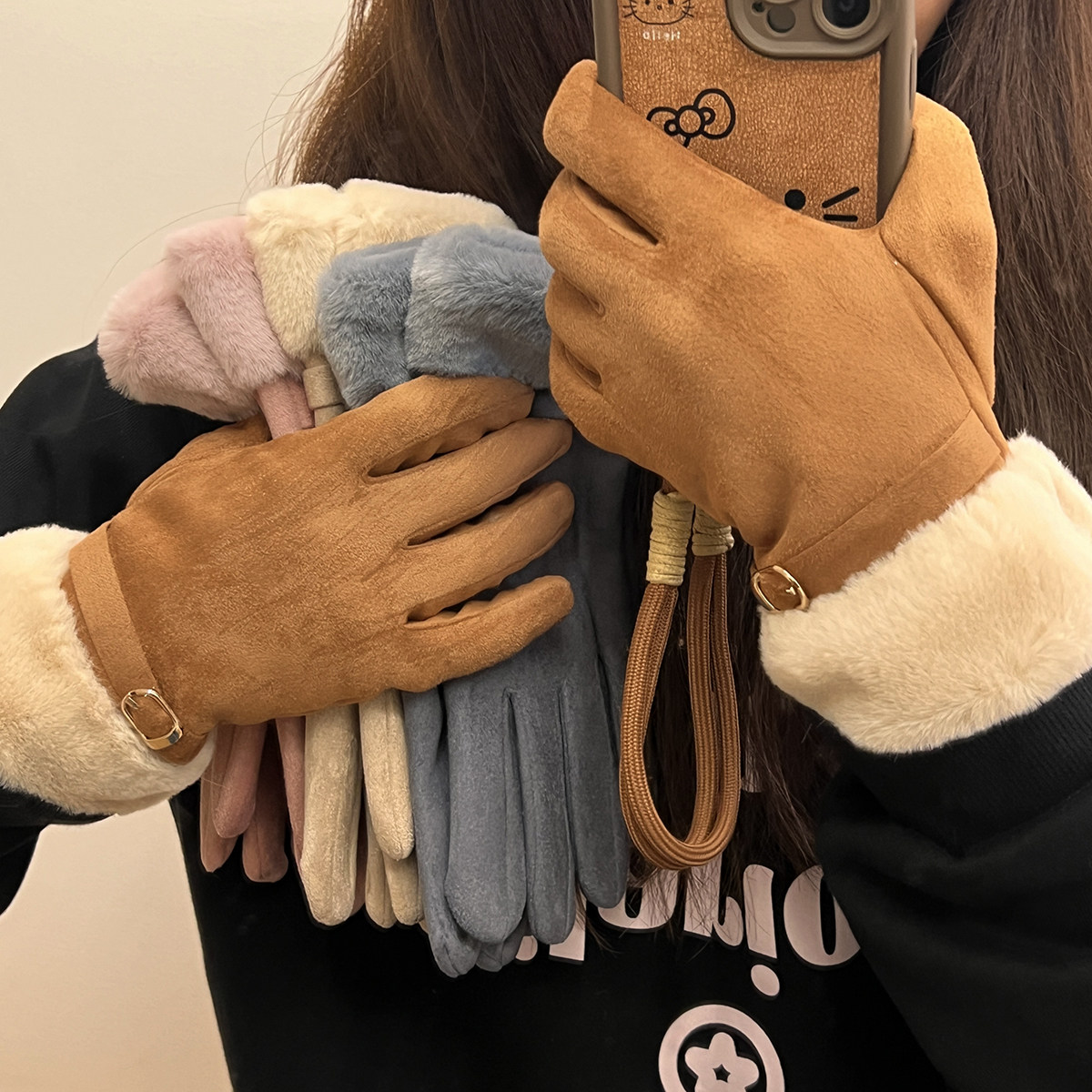 Women's Winter Gloves 2024 New Style, Fleece-Lined, Thickened, Warm, Windproof, Cold-Resistant, Suitable for Outdoor Cycling and Driving, Touchscreen Compatible, Five-Finger Design