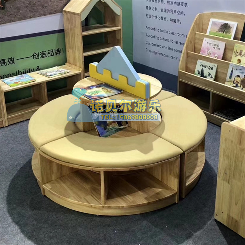 Oak Wood Children Bookshelves Combined Seat Bookshelves Reading Area Sofa Bookshelves Softbag Castle Bookshelves Combined Containing shelf