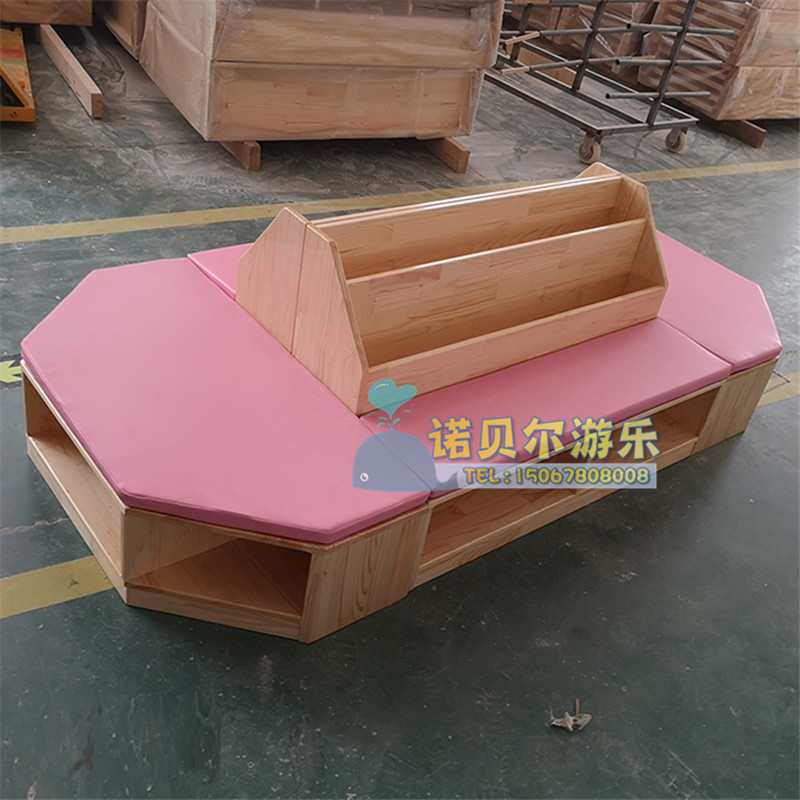 Kindergarten Children's Book Room Solid Wood Zhangzi Pine Combined Bookshelves Plotbook Containing shelf Show cabinet Softbag can be sat in cabinet