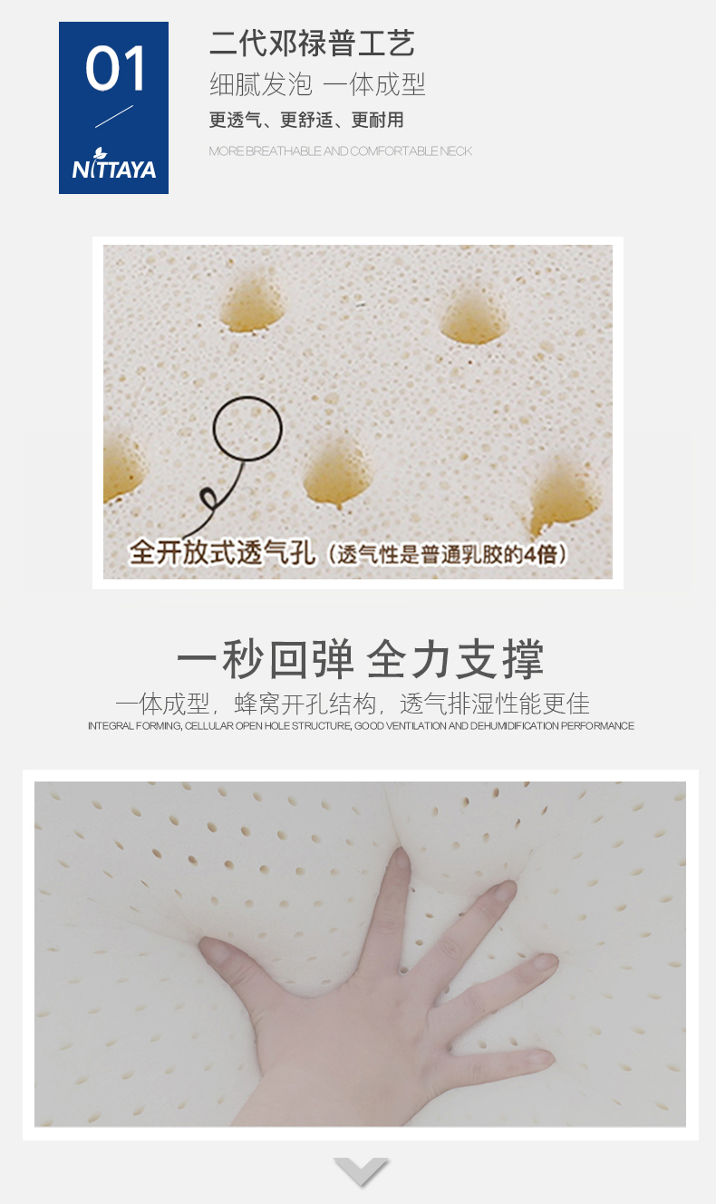 双11家纺第一外国品牌 Nittaya 二代邓禄普工艺 乳胶枕 图3