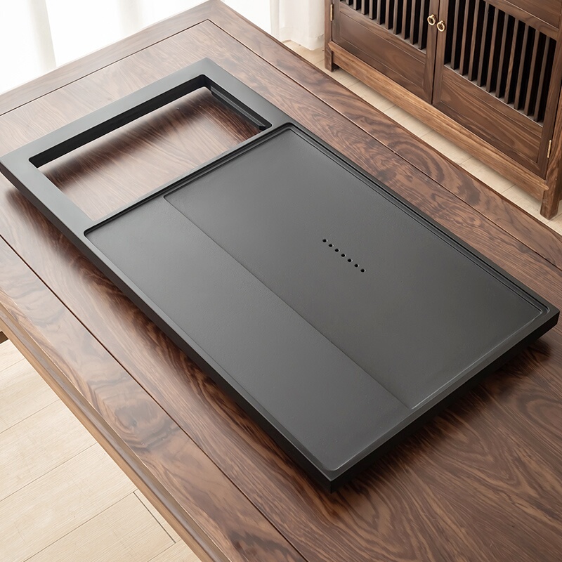 Natural Solid Black Gold Stone Tea Tray Integrated Tea Set for Home Use, Electric Tea Stove for Kung Fu Tea, Large Tea Table for Living Room, Single Tea Tray Frame