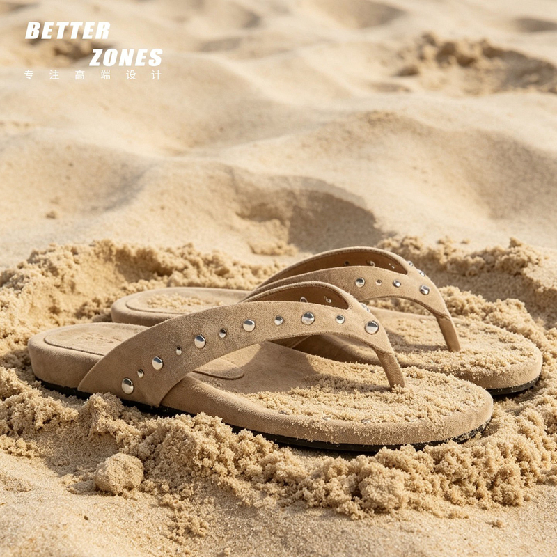 Better/All-Inclusive Italian Cashmere~Handmade Studded Flip-Flops for Women, Suitable for Beach Vacations and Outdoor Wear