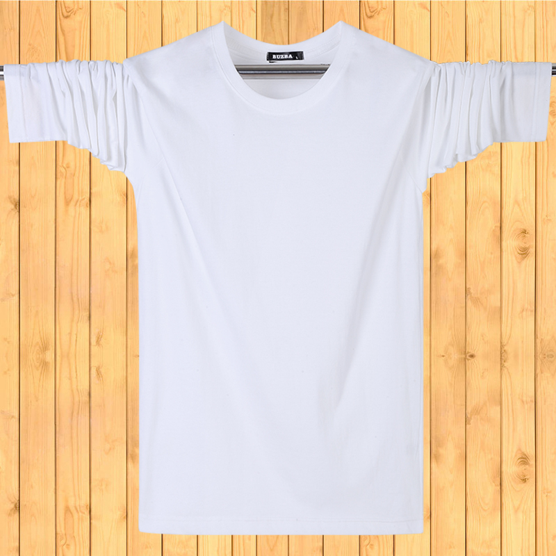 Mùa xuân và mùa thu dài tay vòng cổ áo sơ mi đáy bông bình thường của nam giới lỏng lẻo t-shirt của nam giới cộng với chất béo để tăng số lượng đầu mùa thu quần áo triều