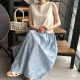 Korean chic summer retro round neck lace hook flower contrast color stitching design loose long vest dress women