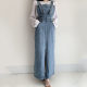 Korean chic early spring niche all-match button open line design high waist slim slit denim strap dress female