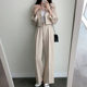 Korean chic retro lapel two button loose suit short jacket + high waist wide leg trousers trousers suit female