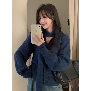 All-match slim long sleeve soft and glutinous knitted jacket with scarf