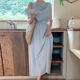 Korean chic summer niche milk soft blue pile collar waist slim sleeveless vest large swing dress long skirt