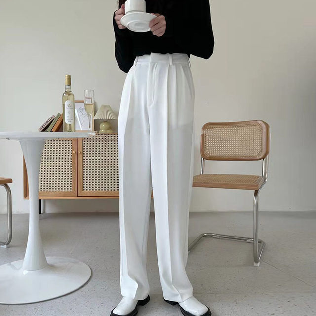 Korean chic summer all-match high-waisted slim pleated design sense of loose drape straight wide-leg trousers women's trousers