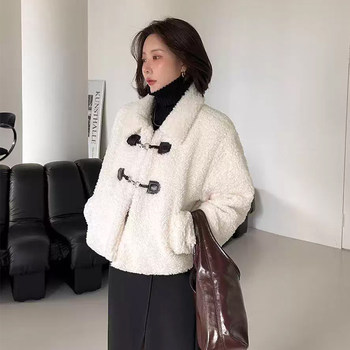 Retro lapel horn button solid color lambswool jacket Retro lapel horn button solid color lambswool jacket