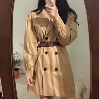 Korean ins retro fashion-style suit neck-and-neck with a low waist slim short long-sleeved dress
