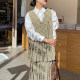 Korean chic niche all-match high-necked thin long-sleeved bottoming shirt T-shirt + plaid pleated strap dress suit