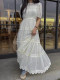 Korean chic summer French style round neck lace splicing design waist slimming long dress for women