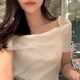 Korean chic summer temperament gentle temperament one-word collar off-shoulder slightly transparent short-sleeved mesh shirt top women