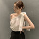 Korean chic French temperament white vest women's summer niche irregular drawstring strapless off-shoulder short top