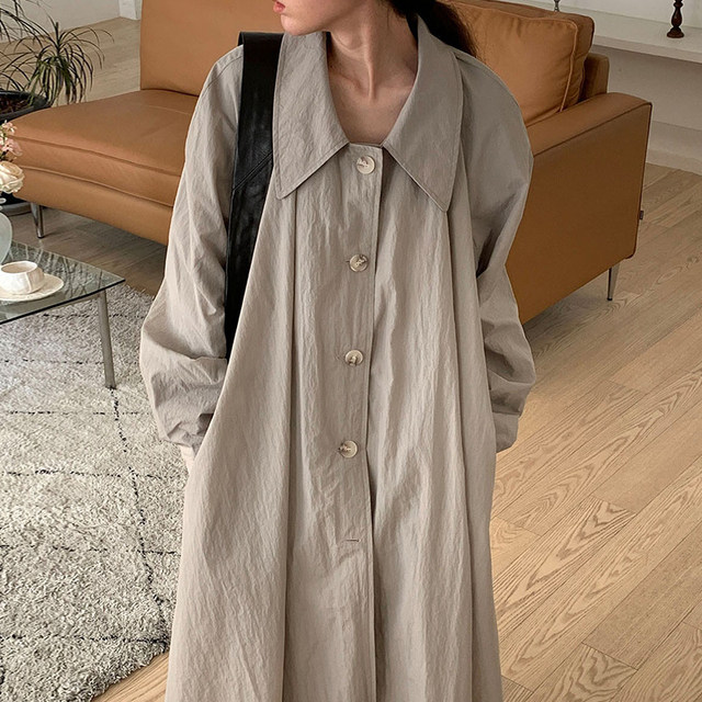 Korean chic autumn niche lazy style lapel single-breasted loose casual long-sleeved shirt dress long skirt