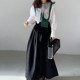 Korean chic niche polka dot irregular lapel stitching long-sleeved shirt + high waist pleated skirt suit women