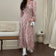 Korean chic spring French elegant V-neck full-screen floral design slim waist puff sleeve long dress