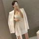 Korean chic temperament lapel loose long-sleeved suit short jacket + strappy waist vest dress suit female