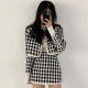 Korean chic French navy collar cardigan houndstooth short coat + high waist A word bag hip skirt knitted suit