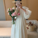 Korean chic summer elegant taro purple V-neck crossover loose one-piece design puff sleeve dress for women