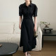 Korean chic summer French niche lapel waist slimming puff sleeves small A-line dress skirt female